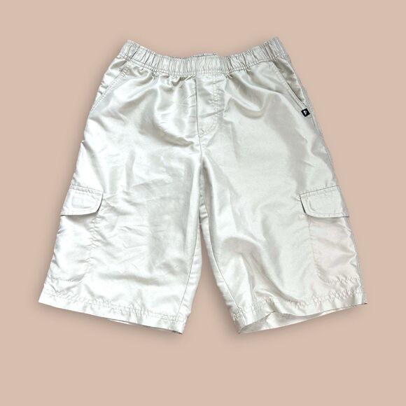 Vtg Quiksilver Boy's Large Kahki Beige Cargo Logo Board Shorts Swim Trunks - Picture 1 of 6